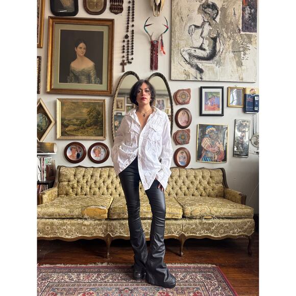 Y2K Snap Button Double Breast Pocket Embroidered Long Sleeve Top Mens Large - Picture 11 of 12